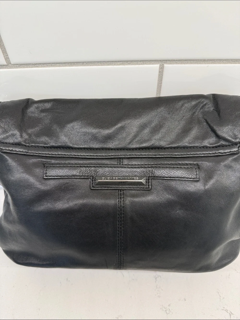 Elizabeth and James Black Leather Shoulder Bag with Silver Chain Strap